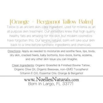 Tallow Balm - 100% Organic Grassfed Tallow - 3.5oz - Orange + Bergamot - Moisturizing - Dry Skin - Stretch Marks - All Natural