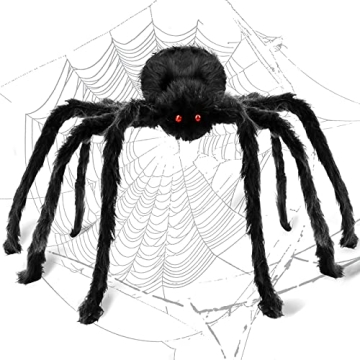 Innens Halloween Decorations 35-inch Scary Giant Spider Fake Large Spider Hairy Props Realistic for ...