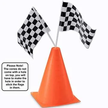24 Mini Traffic Cones and Checkered Flags for Kids