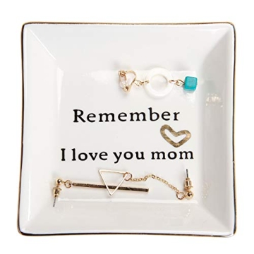 HOME SMILE Ceramic Ring Dish Jewelry Tray - Remember I Love You Mom - Birthday, Mother's Day, Valent...