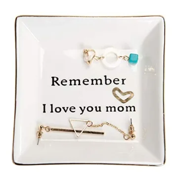 HOME SMILE Ceramic Ring Dish Jewelry Tray - Remember I Love You Mom - Birthday, Mother's Day, Valent...