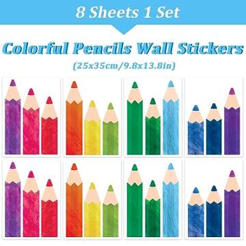 Whaline 8 Sheets Colorful Pencils Wall Decals Waterproof Watercolor Pencils Wall Stickers Educationa...
