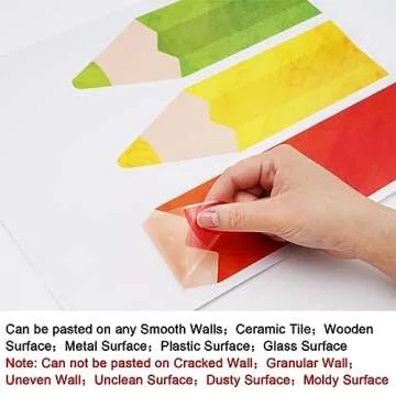 Whaline 8 Sheets Colorful Pencils Wall Decals Waterproof Watercolor Pencils Wall Stickers Educational Peel and Stick Removable Wall Corner Stickers for Playroom Classroom Living Room Blackboard Decor