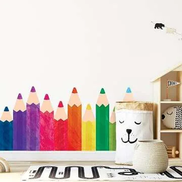 Whaline 8 Sheets Colorful Pencils Wall Decals Waterproof Watercolor Pencils Wall Stickers Educational Peel and Stick Removable Wall Corner Stickers for Playroom Classroom Living Room Blackboard Decor