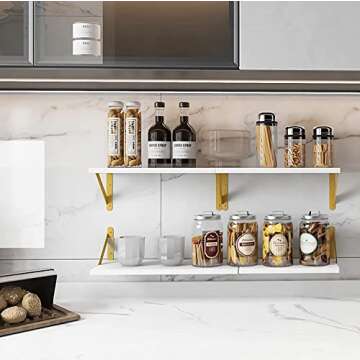 YGEOMER Floating Shelves for Wall, Different Sizes White Wall Shelves for Living Room, Bathroom, Bedroom, Kitchen, Home Decor (Set of 4)