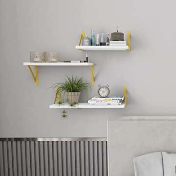 YGEOMER Floating Shelves for Wall, Different Sizes White Wall Shelves for Living Room, Bathroom, Bedroom, Kitchen, Home Decor (Set of 4)