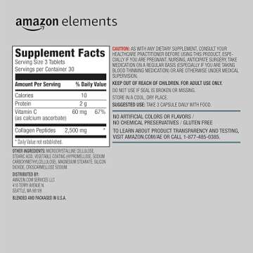 Amazon Elements Collagen Peptides + Vitamin C - 90 Tablets for Healthy Skin and Joints