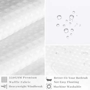 Ecoehoe Hotel Grade Waffle Weave Fabric Hook Free Shower Curtain with Magnets Snap-in Liner - Heavy Duty Bath Curtain with See Through Top Machine Washable 71" W * 79“ L White