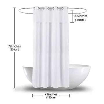 Ecoehoe Hotel Grade Waffle Weave Fabric Hook Free Shower Curtain with Magnets Snap-in Liner - Heavy Duty Bath Curtain with See Through Top Machine Washable 71" W * 79“ L White