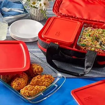 Pyrex Easy Grab 9-Piece Glass Baking Dish Set with Lids and Insulated Carrier, Glass Food Storage Co...