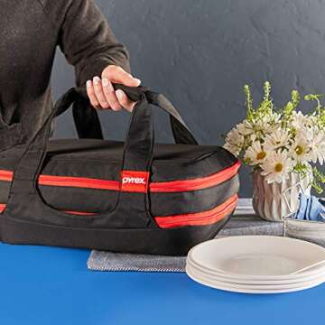 Pyrex Easy Grab 9-Piece Glass Baking Dish Set with Lids and Insulated Carrier, Glass Food Storage Containers with Insulated Bag and Hot/Cold Packs, Non-Toxic, BPA-Free Lids, Bakeware Set