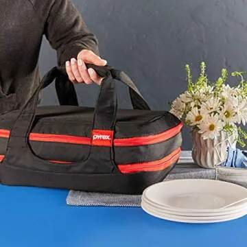 Pyrex Easy Grab 9-Piece Glass Baking Dish Set with Lids and Insulated Carrier, Glass Food Storage Containers with Insulated Bag and Hot/Cold Packs, Non-Toxic, BPA-Free Lids, Bakeware Set