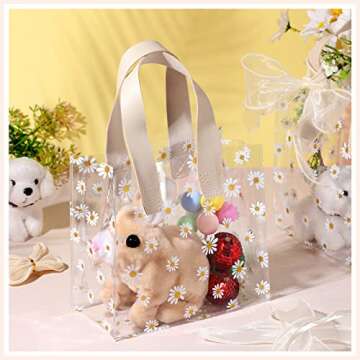 BBTO 16 Pcs Clear Plastic Gift Bags with Handle Transparent Reusable PVC Bags with Fishtail Ribbon f...