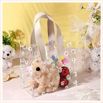 BBTO 16 Pcs Clear Plastic Gift Bags with Handle Transparent Reusable PVC Bags with Fishtail Ribbon f...