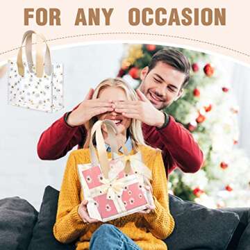 BBTO 16 Pcs Clear Plastic Gift Bags with Handle Transparent Reusable PVC Bags with Fishtail Ribbon for Bridal Party Baby Shower Wedding Shopping, 7.87 x 3.94 x 7.09''(Beige)