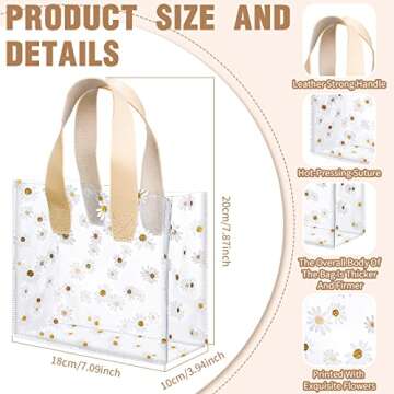 BBTO 16 Pcs Clear Plastic Gift Bags with Handle Transparent Reusable PVC Bags with Fishtail Ribbon for Bridal Party Baby Shower Wedding Shopping, 7.87 x 3.94 x 7.09''(Beige)