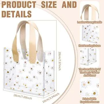 BBTO 16 Pcs Clear Plastic Gift Bags with Handle Transparent Reusable PVC Bags with Fishtail Ribbon for Bridal Party Baby Shower Wedding Shopping, 7.87 x 3.94 x 7.09''(Beige)