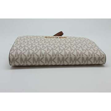 Michael Kors Jet Set Travel Double Zip Wristlet - Signature PVC (Vanilla PVC/Dark Acorn)