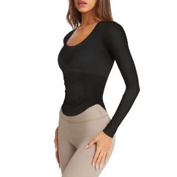 LASLULU Womens Long Sleeve Workout Tops Semi See Through Tight Black Active Athletic Yoga Gym Runnin...