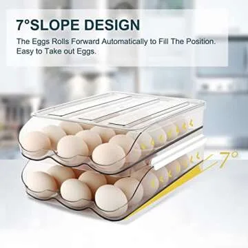 MesRosa Large Capacity Egg Holder,Automatically Rolling Egg Storage Container for Refrigerator,Egg Organizer for Fridge with Lid,Clear Plastic Egg Dispenser,Egg Tray & Box -3 Layer