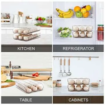 MesRosa Large Capacity Egg Holder,Automatically Rolling Egg Storage Container for Refrigerator,Egg Organizer for Fridge with Lid,Clear Plastic Egg Dispenser,Egg Tray & Box -3 Layer