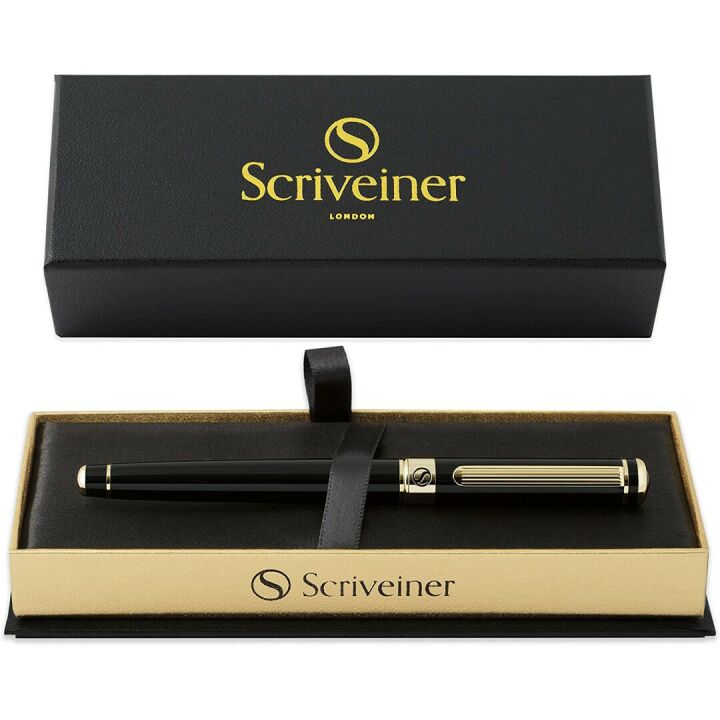 Scriveiner Black Lacquer Rollerball Pen - Luxury Writing