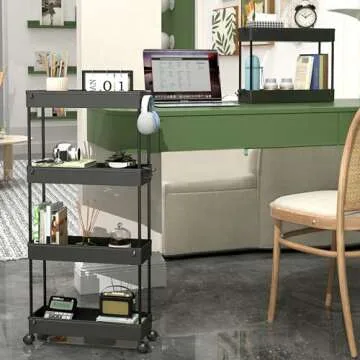 SPACEKEEPER Slim Rolling Storage Cart 4 Tier Organizer Mobile Shelving Unit Utility Cart Tower Rack for Kitchen Bathroom Laundry Narrow Places, Black