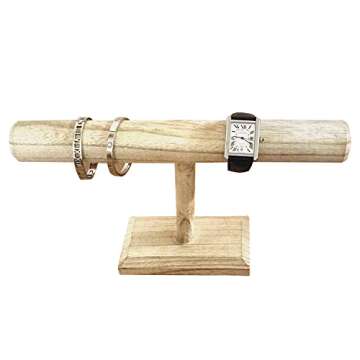 Ikee Design Rustic Oak Color Wooden Bracelet Bangle Scrunch Display Stand, Wood Jewelry Storage Holder for Store Display and Home Decor, Oak Color, 12" W x 7" H