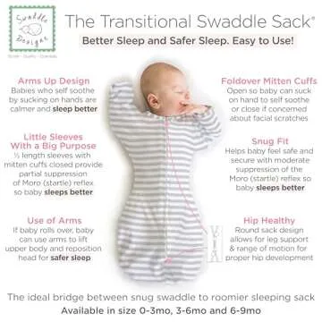SwaddleDesigns Transitional Swaddle Sack with Arms Up Half-Length Sleeves and Mitten Cuffs, Medium, ...
