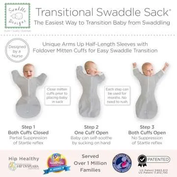 SwaddleDesigns Transitional Swaddle Sack with Arms Up Half-Length Sleeves and Mitten Cuffs, Medium, 3-6 Months, 14-21 lb, Heathered Gray Stripes (Arms Up Swaddle, Transition Swaddle Sleep Sack)