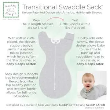 SwaddleDesigns Transitional Swaddle Sack with Arms Up Half-Length Sleeves and Mitten Cuffs, Medium, 3-6 Months, 14-21 lb, Heathered Gray Stripes (Arms Up Swaddle, Transition Swaddle Sleep Sack)