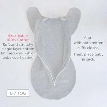 SwaddleDesigns Transitional Swaddle Sack with Arms Up Half-Length Sleeves and Mitten Cuffs, Medium, 3-6 Months, 14-21 lb, Heathered Gray Stripes (Arms Up Swaddle, Transition Swaddle Sleep Sack)