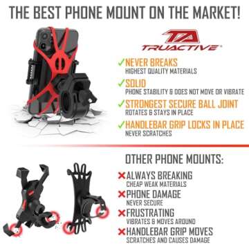 TruActive Premium Bike Phone Mount Holder | Universal Cell Phone Mount for 4"-7" Phones | Includes 6...