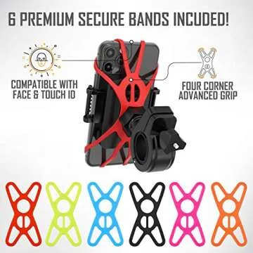 TruActive Premium Bike Phone Mount Holder | Universal Cell Phone Mount for 4"-7" Phones | Includes 6 Reusable Color Bands | Tool Free Handlebar Mount for Bicycle, Motorcycle, Electric Scooter, ATV