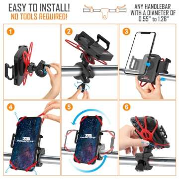 TruActive Premium Bike Phone Mount Holder | Universal Cell Phone Mount for 4"-7" Phones | Includes 6 Reusable Color Bands | Tool Free Handlebar Mount for Bicycle, Motorcycle, Electric Scooter, ATV