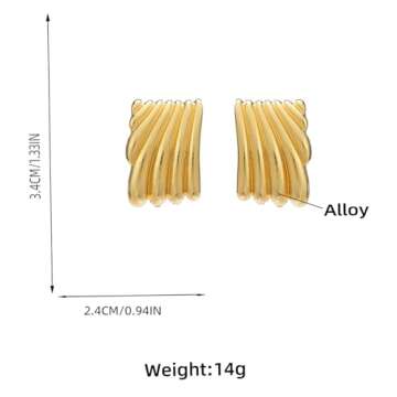 XYAYOU Minimalist Alloy Chunky Striped Rectangle Geometric Square Statement Stud Earrings for Women ...
