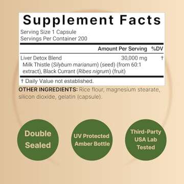 Liver Detox Supplements – 200 Capsules with Milk Thistle 30,000mg & Black Currant | Natural Active...