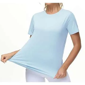 THE GYM PEOPLE Women's Workout Short Sleeve Breathable T-Shirts Athletic Yoga Tee Tops Light Blue