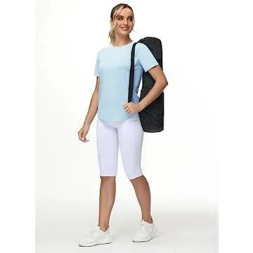 THE GYM PEOPLE Women's Workout Short Sleeve Breathable T-Shirts Athletic Yoga Tee Tops Light Blue