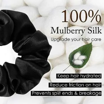 OLESILK 100% Mulberry Silk-Scrunchies for Hair Sleep, Women Grils Silk Hair Ties for Frizz & Breakag...