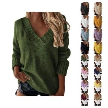 Womens Knitted Sweater Tops 2024 Plus Size Long Sleeve Blouses V Neck Fall Fashion Tops Casual Loose...