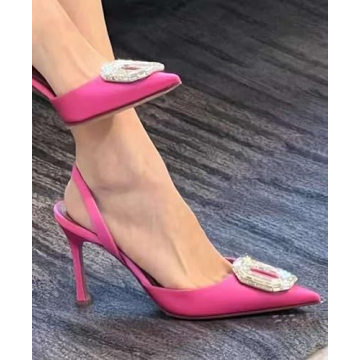 Vertundy Satin Stiletto Heels - Elegant Rhinestone Slingback Pumps
