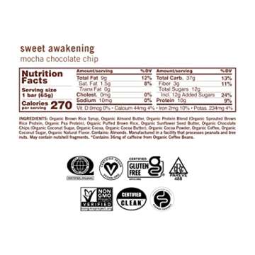 GoMacro MacroBar Organic Vegan Protein Bars - Mocha Chocolate Chip (2.3 Ounce Bars, 12 Count)