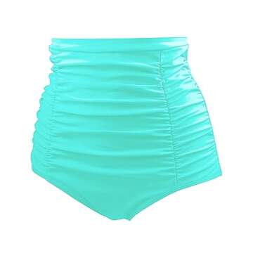 Tempt Me Women's High Waisted Swimsuit Bottom Light Green Tummy Control Ruched Bikini Bottom Vintage...
