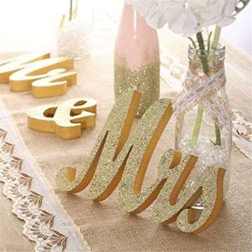Mr and Mrs Signs Wedding Table Decorations, Wooden Freestanding Letters for Photo Props, Rustic Deco...