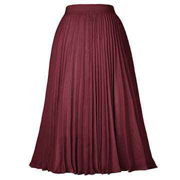 GRACE KARIN Women's Elastic Waist Flared Pleated Chiffon Swing Skirt Wine S
