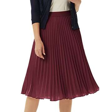 GRACE KARIN Women's Elastic Waist Flared Pleated Chiffon Swing Skirt Wine S