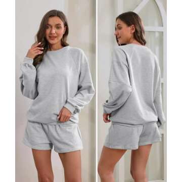 Women 2 Piece Outfits Sweatsuit Oversized Sweatshirt Lounge Sets 2024 Fashion Long Sleeve Shorts Matching Sets with Pockets