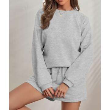 Women 2 Piece Outfits Sweatsuit Oversized Sweatshirt Lounge Sets 2024 Fashion Long Sleeve Shorts Matching Sets with Pockets