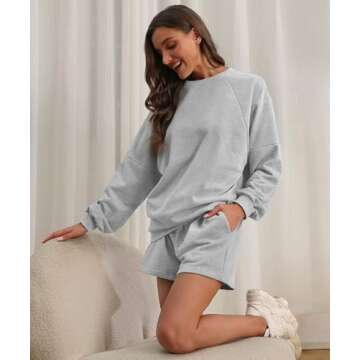 Women 2 Piece Outfits Sweatsuit Oversized Sweatshirt Lounge Sets 2024 Fashion Long Sleeve Shorts Matching Sets with Pockets